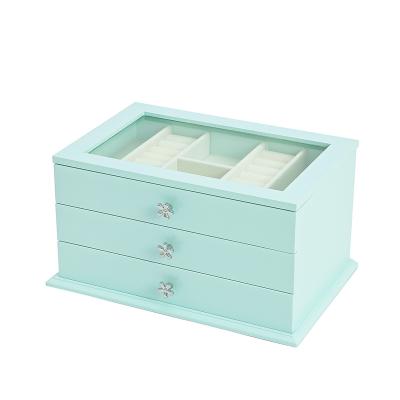 China High Quality Matte Wooden Jewelry Storage Jewelry Case with 2 Drawers for Jewelry Collection Cabinet for Girls Gift Jewelry Packaging Display for sale