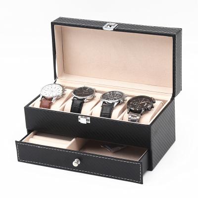 China watch & Fancy 4 Slots Jewelry Storage Watch Case With 2 Slots PU Black Leather Jewelry Display Case With Drawer Jewelry Watch Box for sale