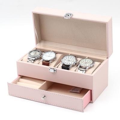 China watch & hot popular jewelry storage 4 slots watch packaging box with pink PU leather 2 slots jewelry box watch case in stock for sale