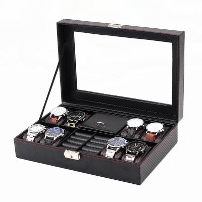 China watch & empty watch and jewelry box carbon fiber jewelry storage 8 slots watch case and 2 slot jewelry case small MOQ accepatable for sale