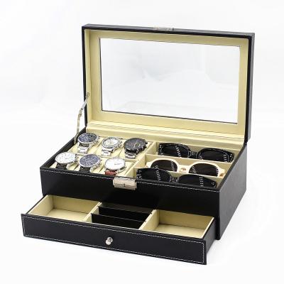 China Luxury China Factor PU Leather Watch Box 6 Sunglasses Storage And 3 Glasses Box With Drawer Jewelry Display Box In Stock for sale