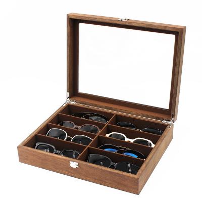 China Hot Selling Wooden Sunglasses Storage Walnut Sunglasses Box With 8 Grids For Luxury Sunglasses Packaging Box Glasses Box for sale