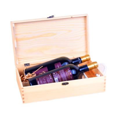 China Cheap Custom Logo Pine Wood Solid Wine Box Eco-friendly Handmade For Wine Bottle Packaging Display Storage Case Wooden Wine Box Factory 2 for sale