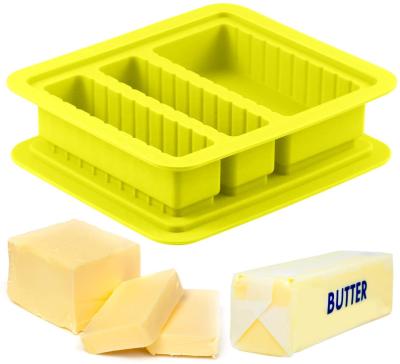 China Silicone Tray Mold The Butter Maker Food Grade Silicone Butter Maker with Lid Storage Jar 3 Cavities Rectangle Container Large for Butter Soap Bar for sale