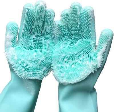 China Reusable Foaming Cleaning Brushes Dishwashing Gloves Silicone Heat Resistant Scrubber For Kitchen for sale