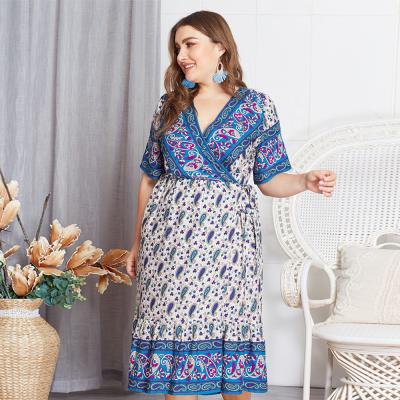 China Other Customized Original Design Printing Chunky Bohemian Skirt 4xl Plus Size Women Summer Dress for sale