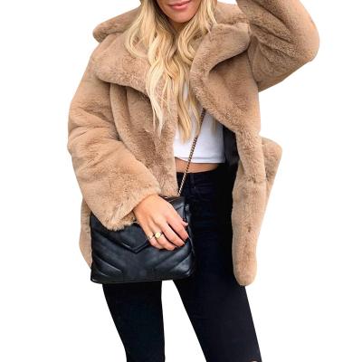 China Winter Breathable Fashion Casual Solid Color Plush Lapel Warmd Mid Length Fur Coat For Women for sale