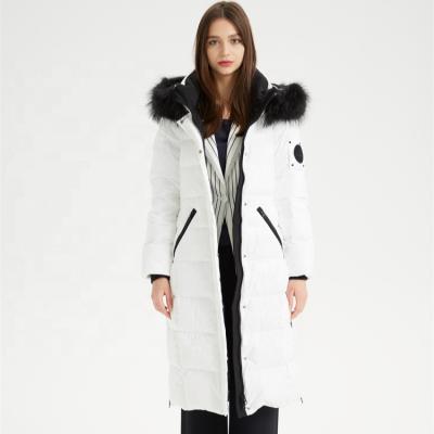 China Wholesale Fashion Waterproof Long Duck Down Jacket Women White Comfortable Good Quality for sale