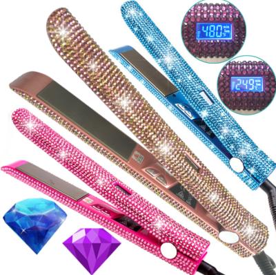 China Outdoor private label titanium irons set tools hair straightener blinged diamond flat iron for sale