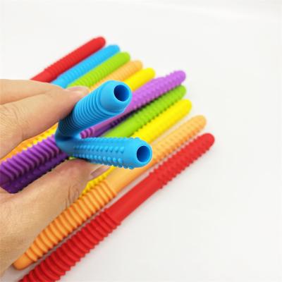 China New Design Silicone Baby Teething Toy New Sensory Toys For Autism Bpa Free Soft Hollow Tube Teether Soft Chewy Tube for sale