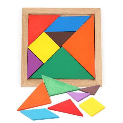 China Good-selling Interesting Diy Tangram 7-Piece Jigsaw Puzzle Color Cube IQ Game Jigsaw Wooden Kids Toy Game Brain Teaser Puzzle 12*12*1.2cm IQ for sale