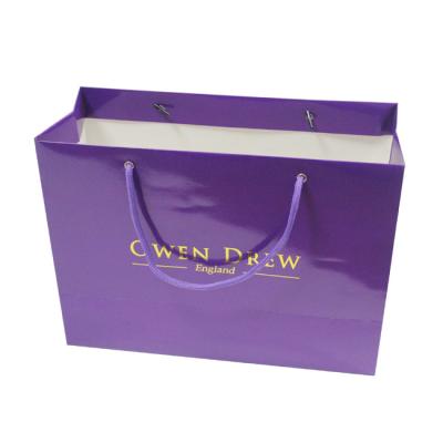 China Art Paper Gift Bags Purple Desgin Recyclable Hot Stamping Custom Tote Bag Accept With Handles Recyclable Shopping Gifts Customized for sale