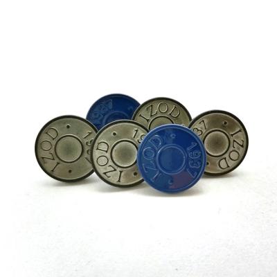 China Nickel Free Retro Original Stain Letter Embossed 17mm Iron Brass Metal Screws Zinc Alloy Jeans Button for sale