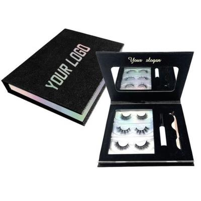 China Natural Wick Book 3 Pack Eyelash Kit With 3 Pair Magnetic Eyelash Tweezers With Logo And Liquid Eyeliner for sale