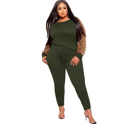 China Favorable Price QUICK DRY Plus Size Casual Two Piece Outfits Leopard Print Long Sleeve Tops And Pants Jogging Loungewear Women Sets for sale