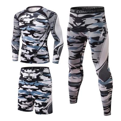 China Wholesale Fashion Breathable Pattern Men's Compression Running Tights Fits Breathable Gym Fitness Sets Workout Training Sports Running Sets for sale