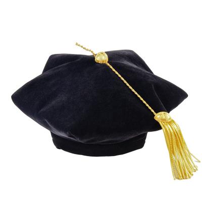 China Black Doctoral School Graduation Tam With Metallic Tassel for sale