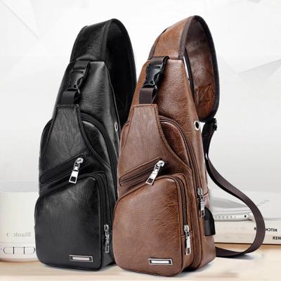 China PU Men Shoulder Bags USB Charging Cross - Body Chest Anti Theft Bag PU Leather Travel Bags D0007-1 for sale