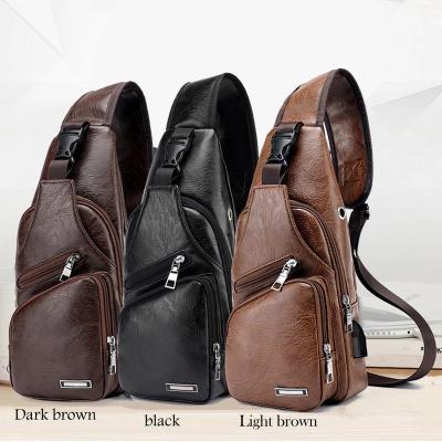 China PU Men Shoulder Bags USB Charging Cross - Body Chest Anti Theft Bag PU Leather Travel Bags D0007 for sale