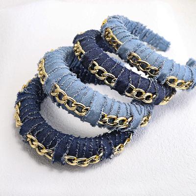 China Latest Design 2020 Smart Casual Denim Hairband Fashion Women Hair Accessories Padded Sponge Headband F037 for sale