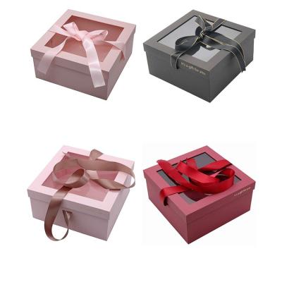 China Square Flower Window Box Handmade Transparent Exquisite Gift Packaging Paper Box With Bowknot for sale