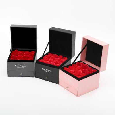 China Velvet Rose Soap Flower Gift Box With Jewelry Gift Box For Flower Lipstick Box With Drawer for sale