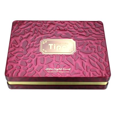 China Factory High Quality Rectangular Cookie Tin Box Custom Big Tin Packaging Embossed Cookie Chocolate Tin Box for sale