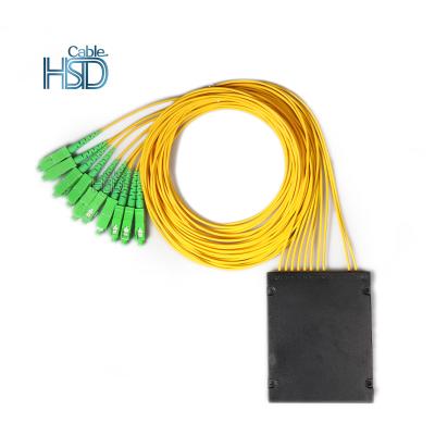 China Plastic FTTH FTTB FTTX Network 1x8 ABS Fiber Optic PLC Splitter With 2.0mm LSZH PVC Cable Jacket Singlemode SC APC for sale