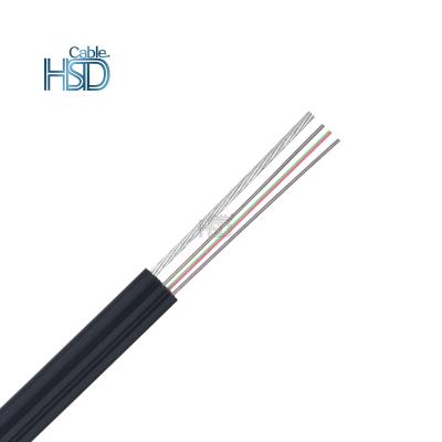 China Customized outdoor aerial singlemode flat fiber optic cable telecom network 1 2 4 core g652d g657a FTTH drop cable with steel wire messenger for sale