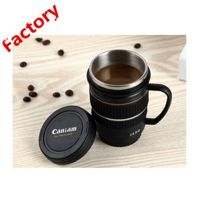 China Viable Factory Wholesale Creative Camera Lens Shaped Double Wall Coffee Mug With Handle for sale