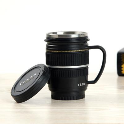 China Custom Logo Printed Stainless Steel Coffee Cup Viable Promotional High Quality Camera Lens Mug With Handle for sale