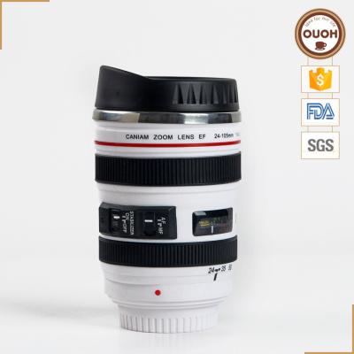 China Viable White 5th Color 24-105mm Camera Lens Coffee Travel Mug for sale