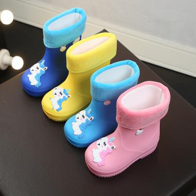 China Flat Rain Boots Children Cute Cartoon Unicorn Printed Children Rubber Boots Waterproof Baby Water Shoes Non Slip Kids Rain Boot for sale