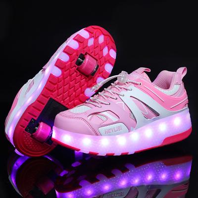 China Fashion Roller Skates Boys Girls Sneakers Flat Flash LED Shoe With Wheel Outdoor Students Stylish Casual Light Up Shoes for sale