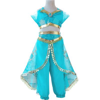 China Fashion Sweet Girls Dress Jasmine Princess Performance Cosplay Costume For Halloween Kids Party Elegant Sequin Tulle Set Dresses for sale