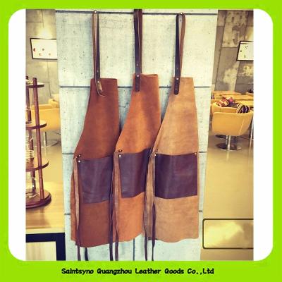 China Leather Wedding Gift For Couple Full Grain Cowhide Leather Cooking Apron Set 16020 for sale