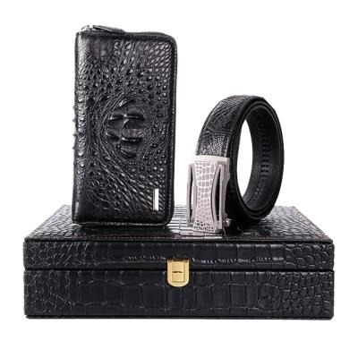 China New Design Crocodile Business Gift 18024 Genuine Leather Belt Mens Gift Set for sale