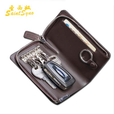 China Vintage 16115 Handmade Leather Car Key Holder with 6 Key Hooks and 2 Card Holders for sale