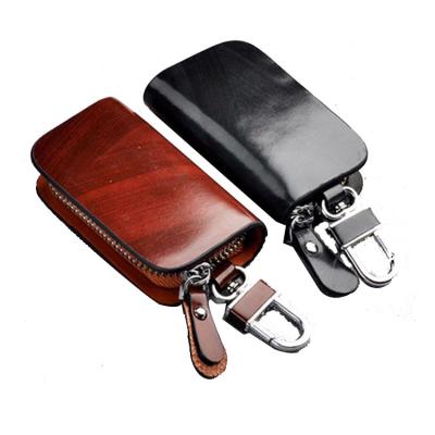 China 16718 Promotional Genuine Leather Key Wallet Key Holder with 1 Key Pocket for Car Key and Zipper Closure for sale