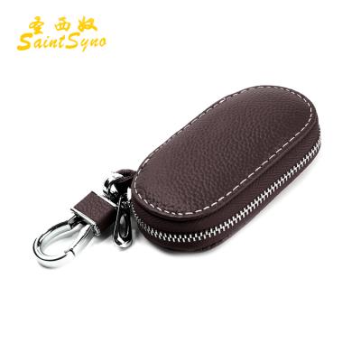 China Fashion 16712 Customize Genuine Leather Key Holder Metal Ring With RFID Blocking for sale