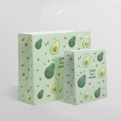 China Logo Printing Green Avocado Pattern Manufacturer Luxury Clothing Kraft Shopping Paper Bag Recyclable Garment Gift Bag for sale