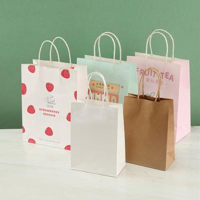 China Recyclable Small Bags Gift Shopping With Logo Kraft Paper Bag White Gift Shopping Paper Bags With Your Own Logo Freely for sale