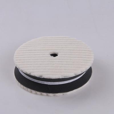 China Hot Selling 5 6 Inch Japanese Style 100% Wool Buffing and Polishing Lambskin Car Care Protective Wool With Hole With Black Sponge for sale