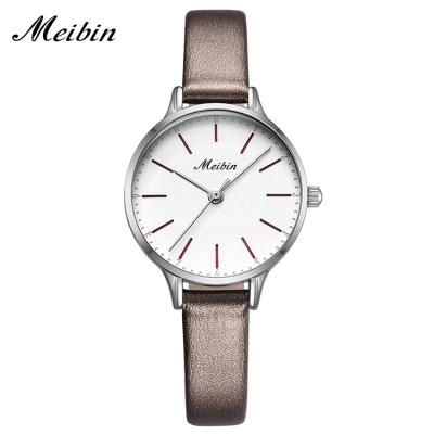 China Hot Selling Water Resistant MEIBIN 1068 Quartz Watches Normal Custom Logo Ladies Wear Leather Watch For Women for sale