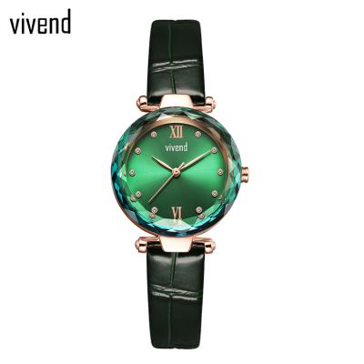 China VIVEND VD001 Custom Water Resistant Quartz Leather Watch Buckle Rose Gold Green Water Resistant Crystal Women Elegant for sale