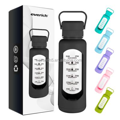 China Sustainable Hot Sale Promotional Ready To Ship 1L Eco-friendly Motivational Glass Water Bottle For Sports for sale