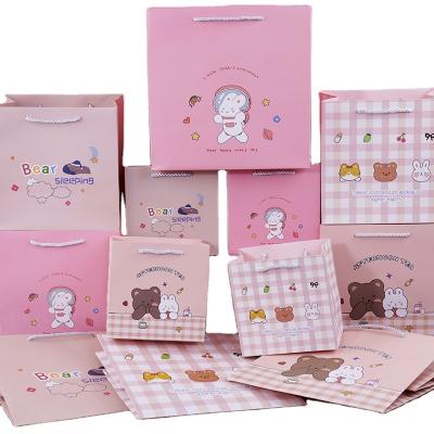 China Recyclable Custom High End Cute Cartoon Tote Paper Bag Gift Packing Bag Happy Birthday Rabbit Cute Paper Bag for sale