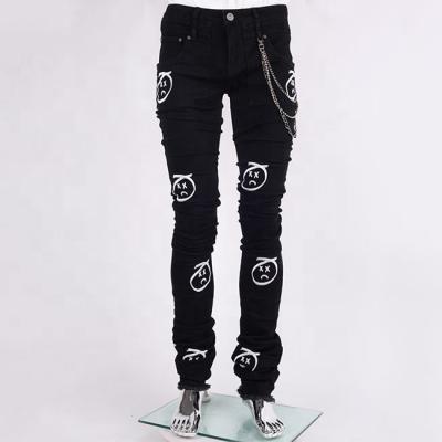 China Black Breathable Embroidery Custom Plus Size Fitted Pile Pants Jeans For Mens Trousers for sale