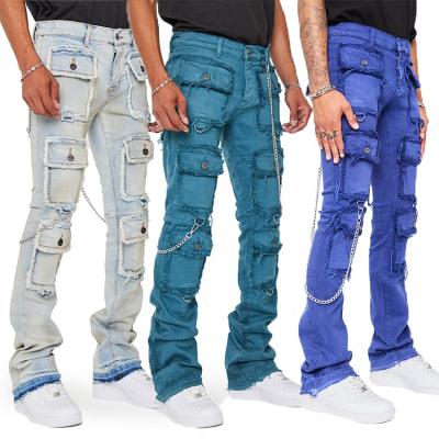 China Breathable BUILD Style Custom Jeans Distressed Fashion Stacked Jeans Mens for sale