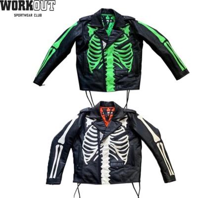 China QUICK DRY Custom Creative Design Jacket Decorative Skeleton Print Leather Jacket Men for sale